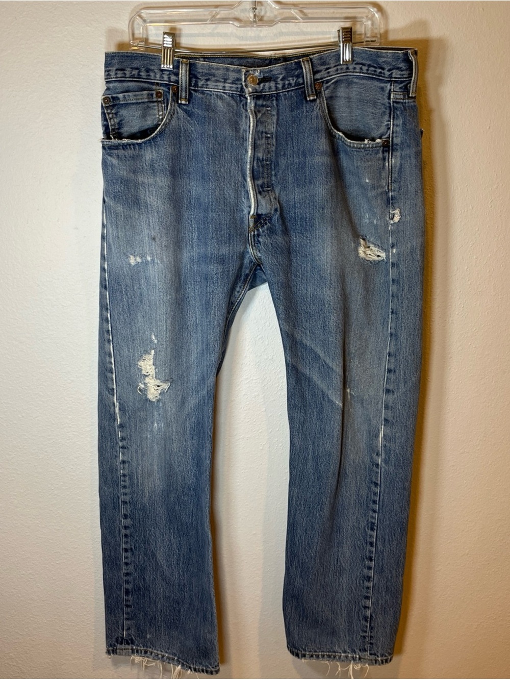 Levi's 501 Distressed Denim Jeans Made in Mexico 36x30 Stonewashed Faded Grunge